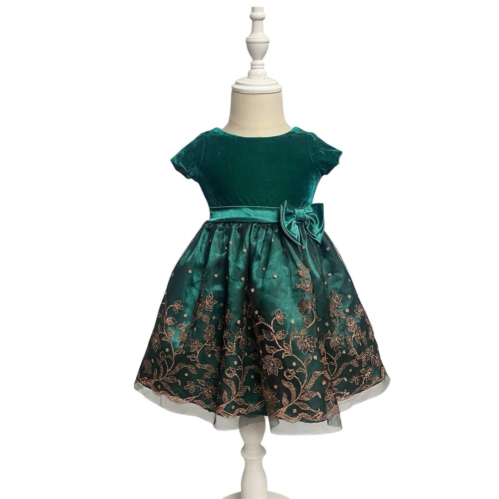 Nannette Kids 18M Holiday Party Dress Green Gold Sparkle Tulle Princess Fairy